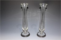 Pair of Watson Sterling Silver & Glass Vase