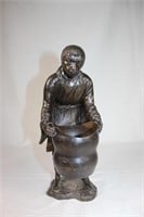 Antique Bronze Statue Asian Man with Large Pot