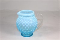 Fenton Blue Opalescent Hobnail Footed Pitcher