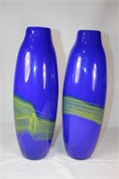 Pair of Large Blue stretch  Art Glass Vases