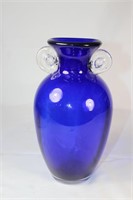 Cobalt Blue Glass Vase with Clear Handles