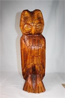 Tall Wood Carved Owl - Mid Century