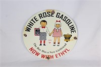 White Rose Gasoline Round Porcelain Sign