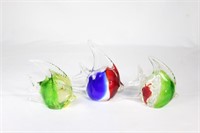 Lot of 3 Art Glass Decorative Multi-color Fish