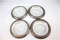 Set of 4 Glass Coaster with Sterling Trim