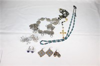VTG Lot of Costume Jewelry - Earrings, Rosary, Etc