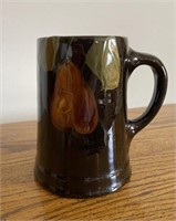 Unmarked Weller mug, Dark glaze with pear, 5 inch