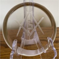 Heisey glass Masonic paperweight 3 1/4”