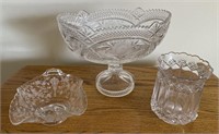Large compote press glass and pummeled design