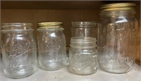Five mason jars ball and atlas