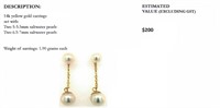 14k yellow gold drop pearl earrings