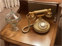 Vintage Rotary Telephone & Covered Candy Dish