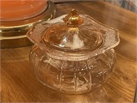 Pink Depression Glass Covered Candy Dish