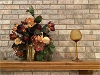 Floral Arrangement & Vintage Amber Wine Glass Vase