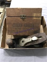 METAL-BASE WOOD PLANE, WOOD CIGAR BOX