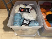 Clear Tub of Yarn, White, Light Blue, More