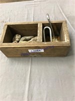 SMALL DIVIDED WOOD BOX, PADLOCKS(NO KEYS) 6X11.5X4