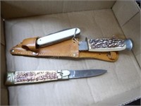 3 vintage knives: 1 w/ sheath