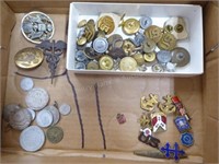 WWII military buttons - badges - pins - coins