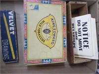 Cheese & cigar box w/ velvet box of pencils & card