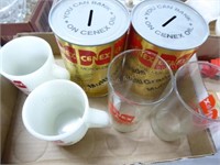 Cenex items: 2 Fire King mugs - 2 banks - 2 glasse