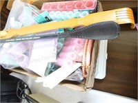 3 boxes curlers, combs & personal care items