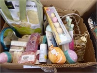 Bathroom items w/ soaps, lotion sets & misc.