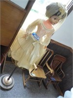 Vintage bride doll - mounted to stand