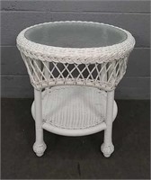 Round Outdoor Wicker Side Table With Glass Top