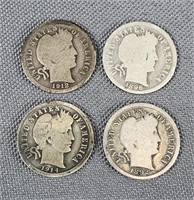 4x Barber Silver Dimes Various Dayes