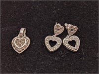 Sterling Silver Heart Pendant & Earrings