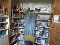 Contents of basement storage room, jars, candles,
