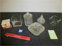 Lot of 6 Clear Glass Decor Items