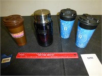Lot of 3 Plastic Coffee Cups + Thermos
