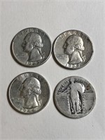 4 Silver Quarters (Washington/Standing Liberty)