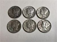 Lot of 6 Silver Mercury Dimes
