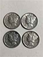 Lot of 4 Silver Mercury Dimes