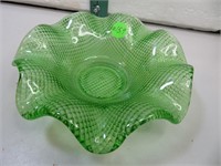 Antique Green Depression Glass Ruffled Edge Dish
