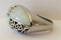 Large Sterling Silver & Jade Statement Ring Sz.9