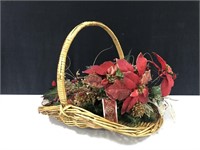 LARGE WICKER BASKET WITH CHRISTMAS FLORAL DECOR