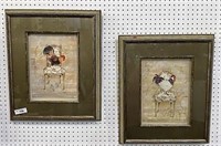 Pair of Watercolor Rooster Art signed K. White