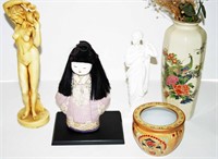 Oriental Vases, Figures Lot 5-Pcs.