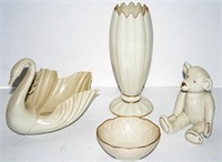 Lenox 4-Pc. Swan, Vase, Bear, Bowl Lot
