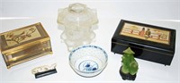 Oriental Bowl, Box, Music Book, Glass Pagoda Lot