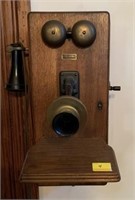 ANTIQUE OAK WALL PHONE - CHICAGO TELEPHONE