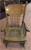 ANTIQUE CHILD'S PRESSED BACK OAK ROCKER