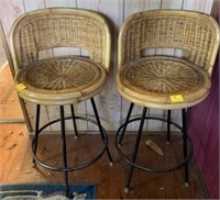 PAIR OF VINTAGE WICKER AND WROUGHT IRON