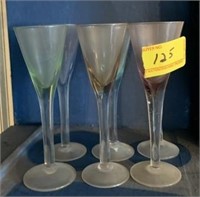SET OF 6 COLORED GLASS APERITIF STEMS