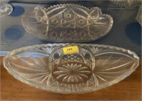 2 ANTIQUE CRYSTAL RELISH DISHES