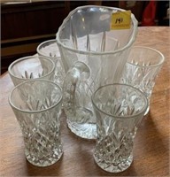 LEAD CRYSTAL PITCHER WITH MATCHIN SET OF 6